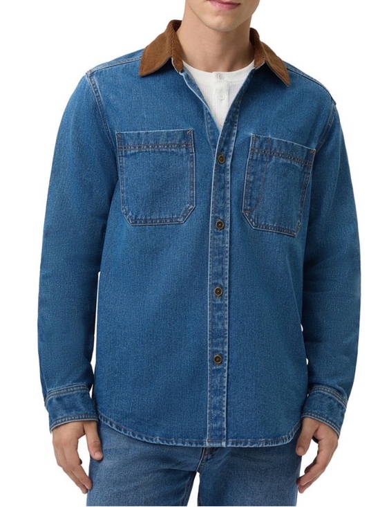 Frye Other - Frye Blue Denim Jacket with Brown Corduroy Collar Mens barn jacket xxl